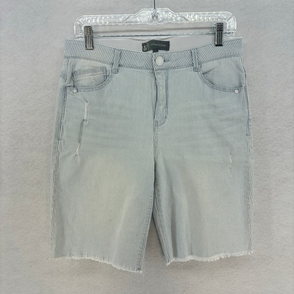 Wit & Wisdom Striped Bermuda Shorts Blue White Raw Hem Casual Summer size 6 - Picture 1 of 10